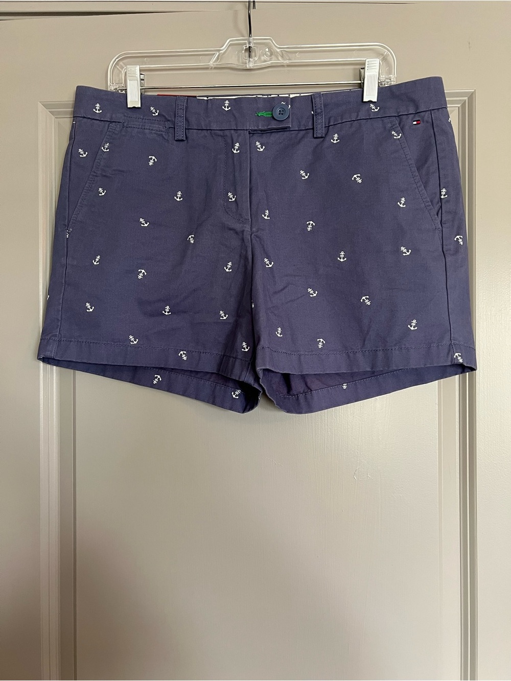Tommy Hilfiger Blue Anchor Print Chino Shorts Nautical NWT Size 12